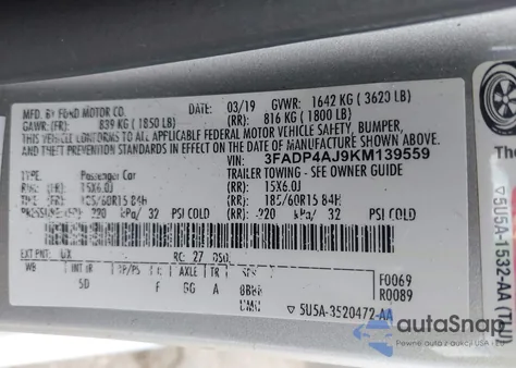 2019 Ford Fiesta S из США, поврежденный, VIN 3FADP4AJ9KM139559